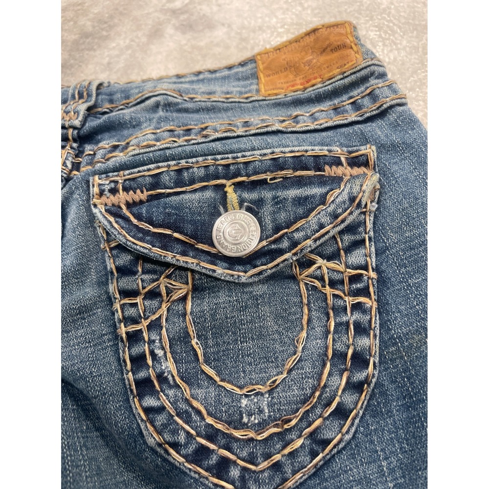 True Religion Jeans Womens 29 Blue Joey Super T Flare Thick Stitch Denim - Picture 5 of 10